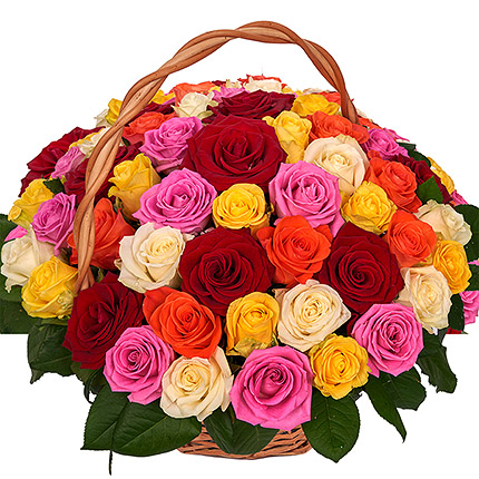 Корзина "51 разноцветная роза"  – купить в Украине