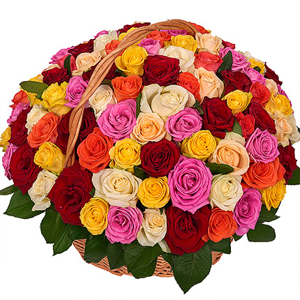 Корзина "75 разноцветных роз"  - купить в Украине