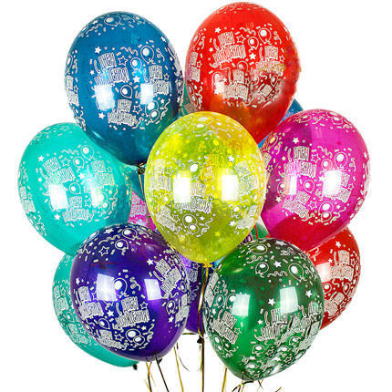 9 разноцветных шариков "С Днем Рождения"  - купить в Украине