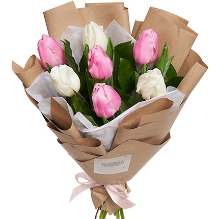 Букет "7 білих і рожевих тюльпанів"  - придбати в Україні