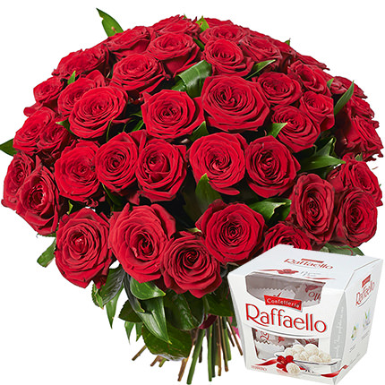 51 red roses + Raffaello  - buy in Ukraine