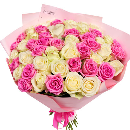 Букет "51 белая и розовая роза"  - купить в Украине