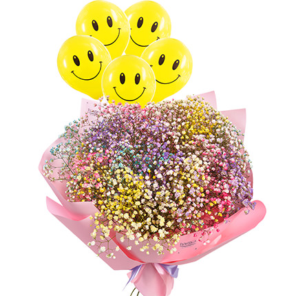 Bouquet "Rainbow of emotions" + Collection of balloons "Smilies"    - buy in Ukraine