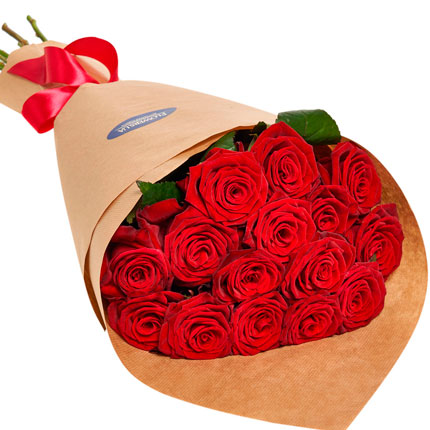 Букет в ЭКО упаковке "15 красных роз"  - купить в Украине