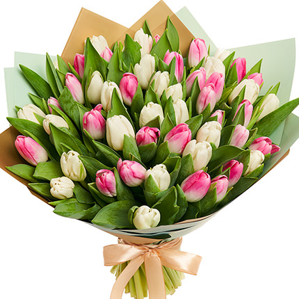 Букет "51 білий та рожевий тюльпан"  - придбати в Україні