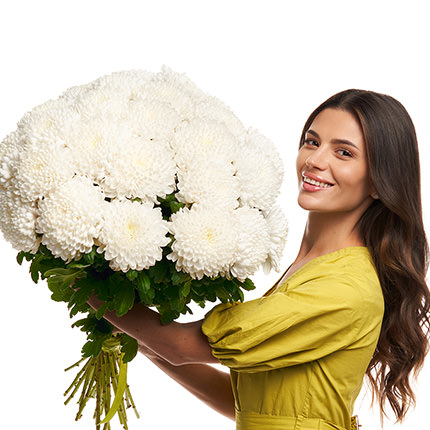 25 білих хризантем!  - придбати в Україні