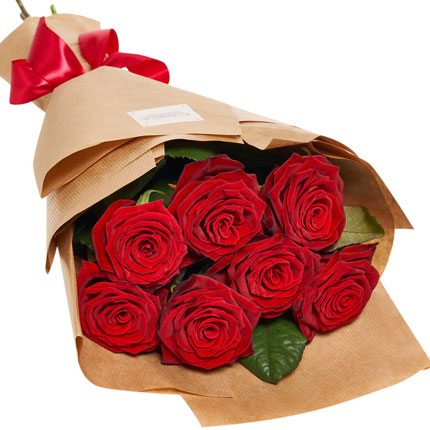 Букет в ЕКО упаковці "7 червоних троянд" – від Flowers.ua