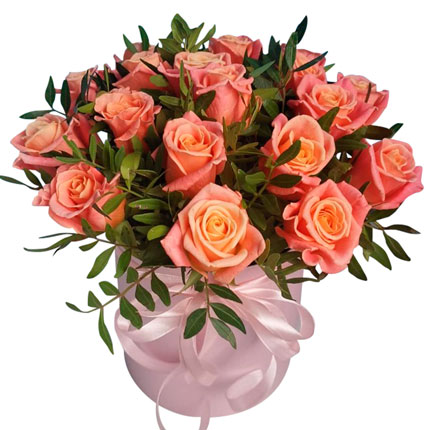 Цветы в коробке "21 роза Мисс Пигги"  - купить в Украине