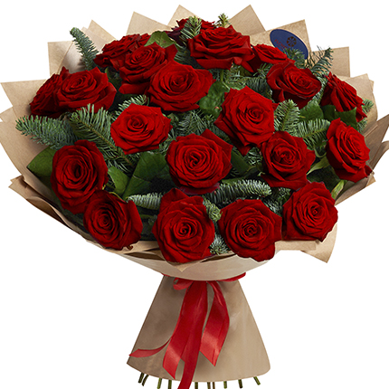 Зимний букет "21 красная роза"  – купить в Украине
