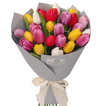 Bouquet "25 multi-colored tulips"  – buy in Ukraine