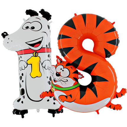 Balloons in shape of numbers (animals) - order with delivery