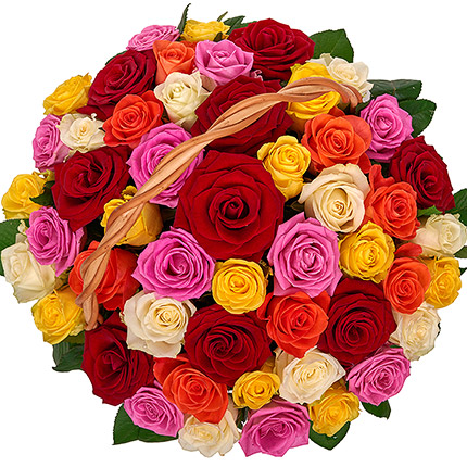 Корзина "51 разноцветная роза" - доставка по Украине