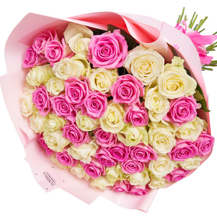 Букет "51 белая и розовая роза" - доставка по Украине