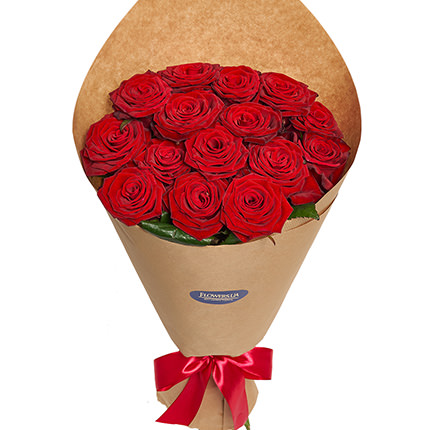 Букет в ЕКО упаковці "15 червоних троянд" - замовити з доставкою