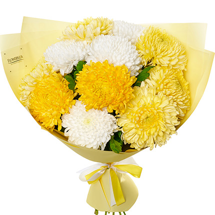 Букет "11 біло-жовтих хризантем" – доставка по Україні