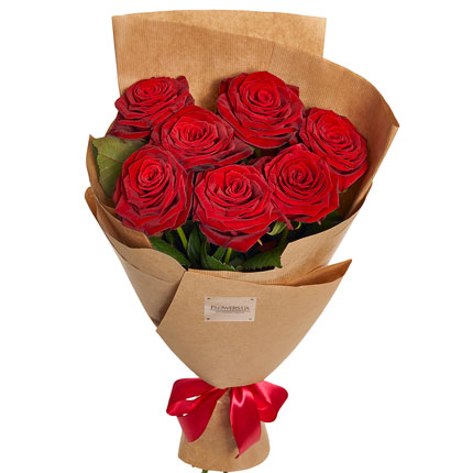 Букет в ЕКО упаковці "7 червоних троянд" - замовити з доставкою