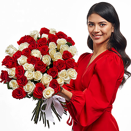 51 red and white rose! – delivery in Ukraine