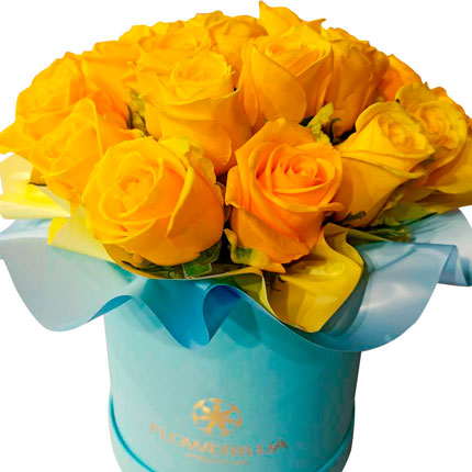 Квіти в коробці "25 жовтих троянд" - доставка по Україні