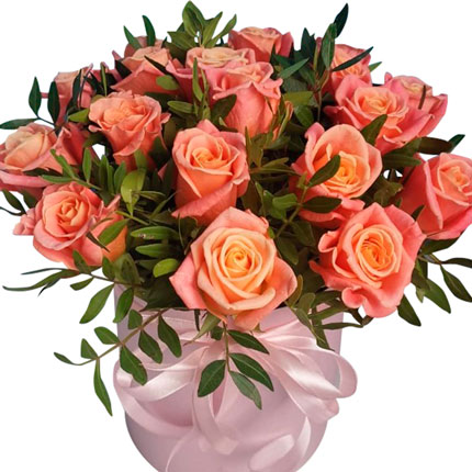 Цветы в коробке "21 роза Мисс Пигги" - доставка по Украине