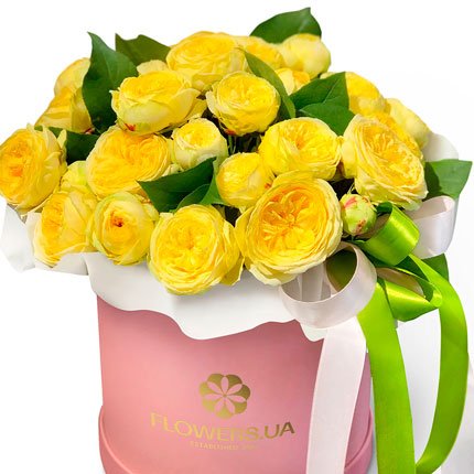Цветы в коробке "11 роз Пиони Баблз" – доставка по Украине