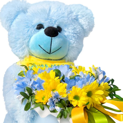 Bear with chrysanthemums "Always together" - order with delivery