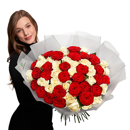 Bouquet "51 red and white roses" – delivery in Ukraine