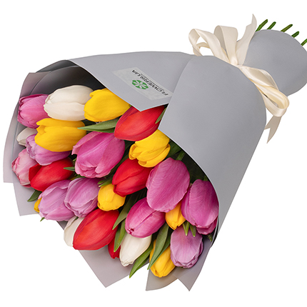 Букет "25 різнокольорових тюльпанів" – доставка по Україні