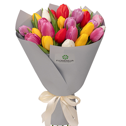 Bouquet "25 multi-colored tulips" – order with delivery