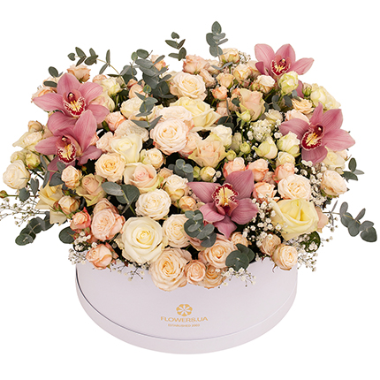 Квіти в коробці "Королівська грація" – замовити з доставкою