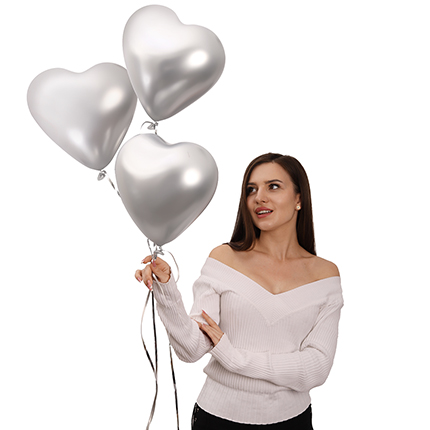 "Silver Heart" set of 3 balloons – delivery in Ukraine