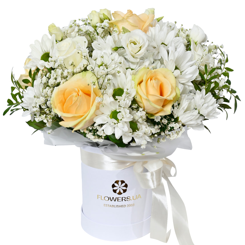 Flowers in a box "White silk" – order with delivery