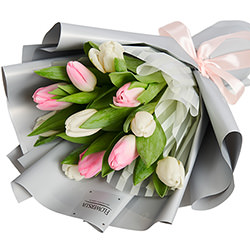Bouquet "11 white and pink tulips"