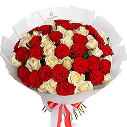Bouquet "51 red and white roses"