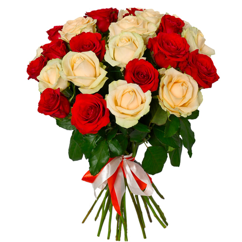 "21 red and cream roses" bouquet